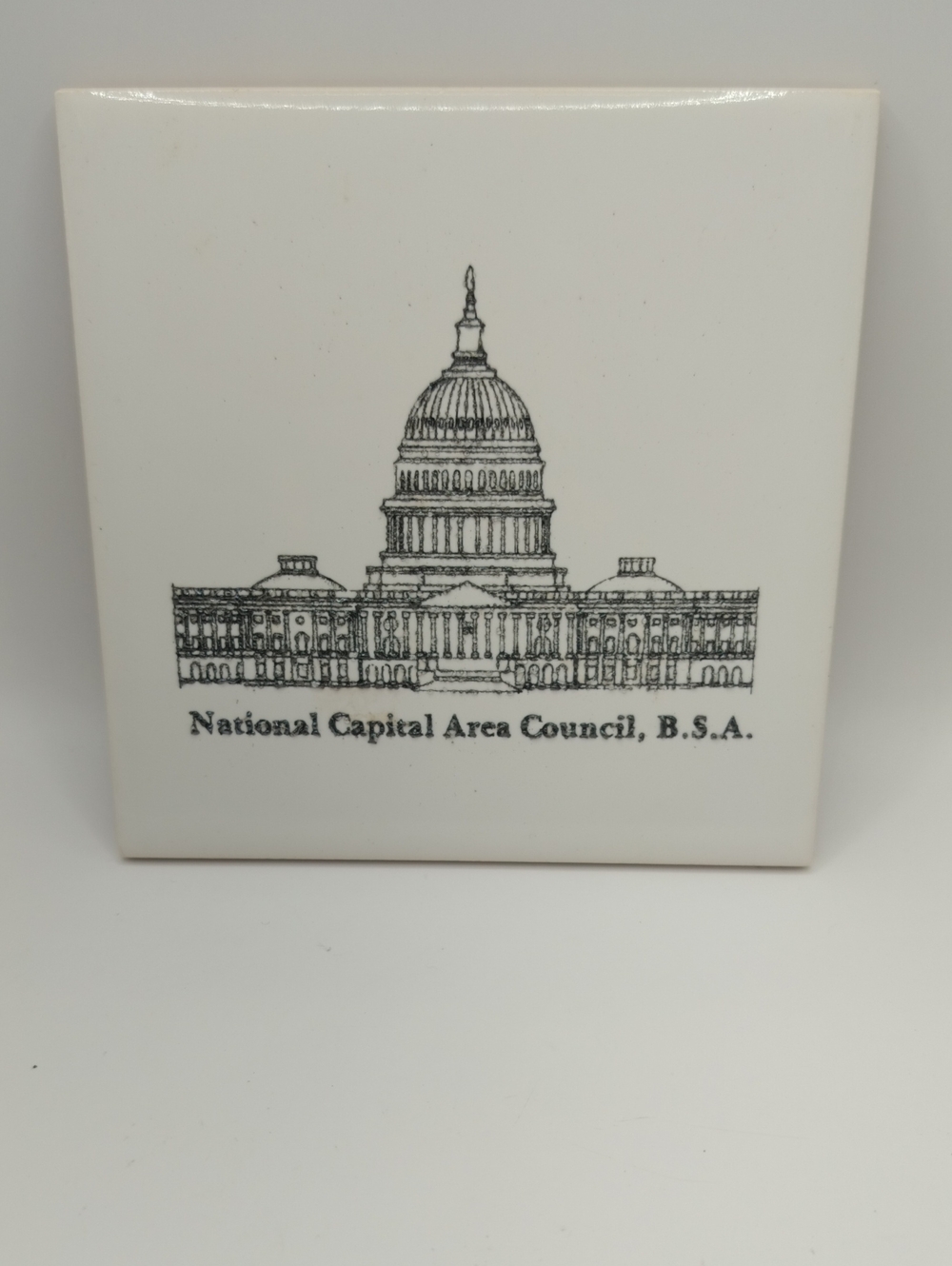 Ceramic Tile Coaster with U.S. Capitol Sketch - White/Black 4.25x4.25"